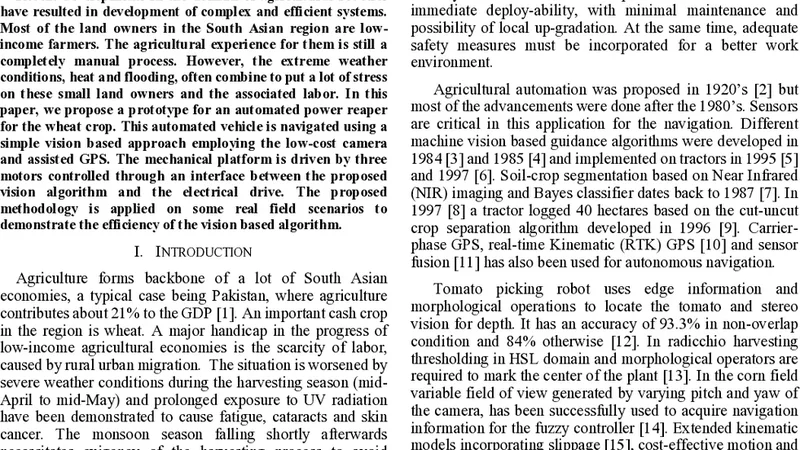 Simplified vision based automatic navigation for wheat harvesting in low   income economies
