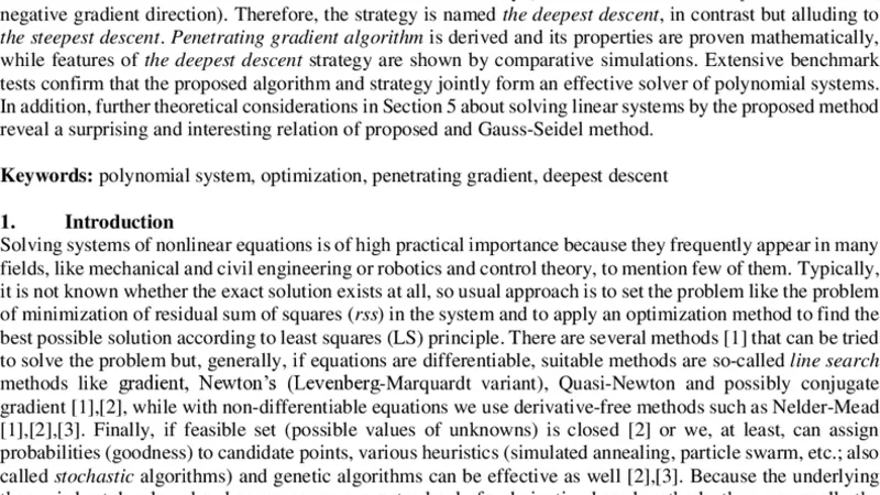 Solving Polynomial Systems by Penetrating Gradient Algorithm Applying   Deepest Descent Strategy
