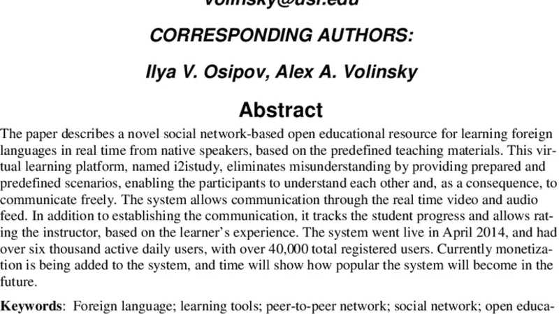 Real Time Collaborative Platform for Learning and Teaching Foreign   Languages