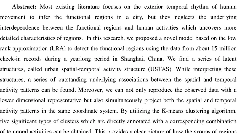 Urban spatial-temporal activity structures: a New Approach to Inferring   the Intra-urban Functional Regions via Social Media Check-In Data
