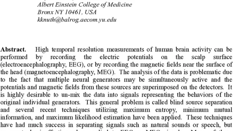 Difficulties applying recent blind source separation techniques to EEG   and MEG