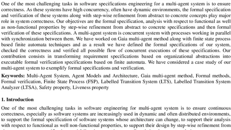 Requirements, Formal Verification and Model transformations of an   Agent-based System: A CASE STUDY
