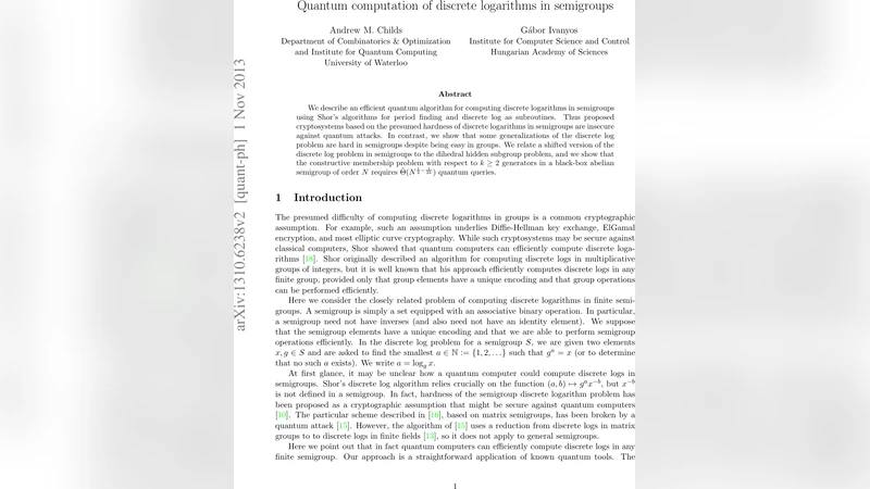 Quantum computation of discrete logarithms in semigroups