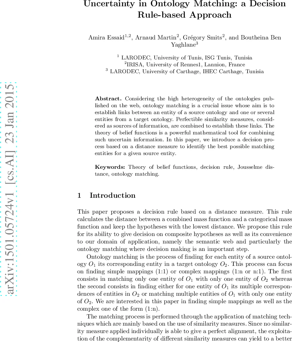 Uncertainty in Ontology Matching: A Decision Rule-Based Approach