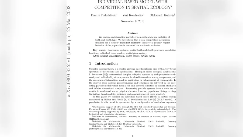 Individual based model with competition in spatial ecology