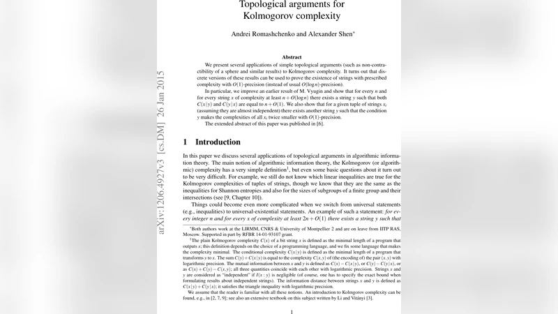 Topological arguments for Kolmogorov complexity