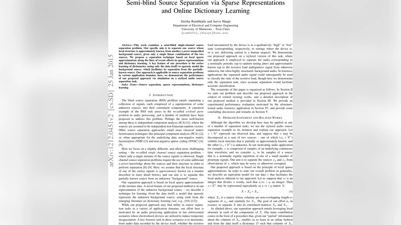 Semi-blind Source Separation via Sparse Representations and Online   Dictionary Learning
