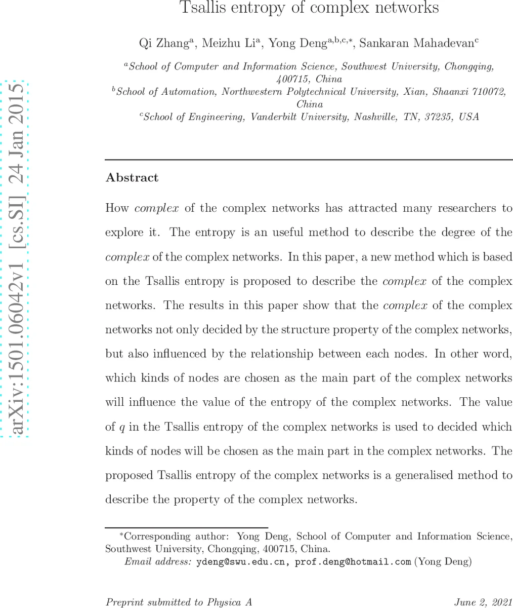 Tsallis entropy of complex networks