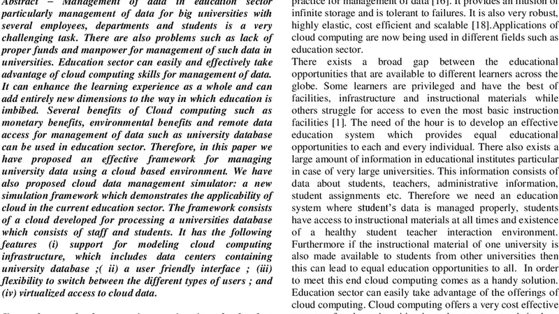 An Effective Framework for Managing University Data using a Cloud based   Environment