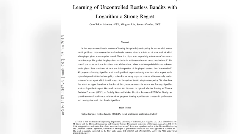 Optimal Adaptive Learning in Uncontrolled Restless Bandit Problems