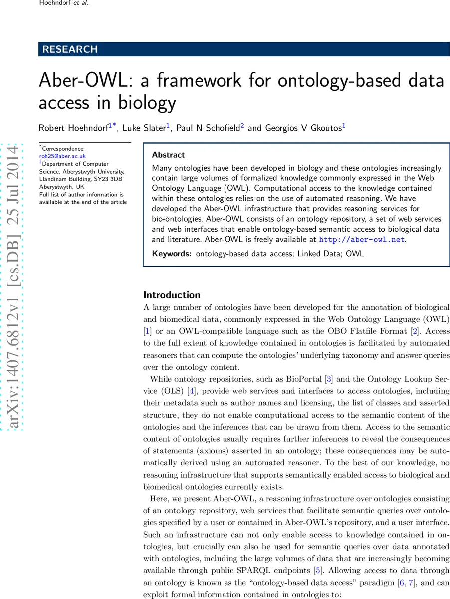 Aber-OWL: a framework for ontology-based data access in biology