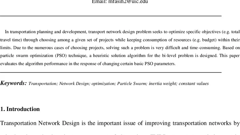 Parameter Selection In Particle Swarm Optimization For Transportation   Network Design Problem