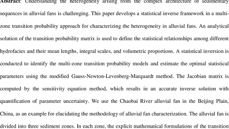 Statistic inversion of multi-zone transition probability models for   aquifer characterization in alluvial fans