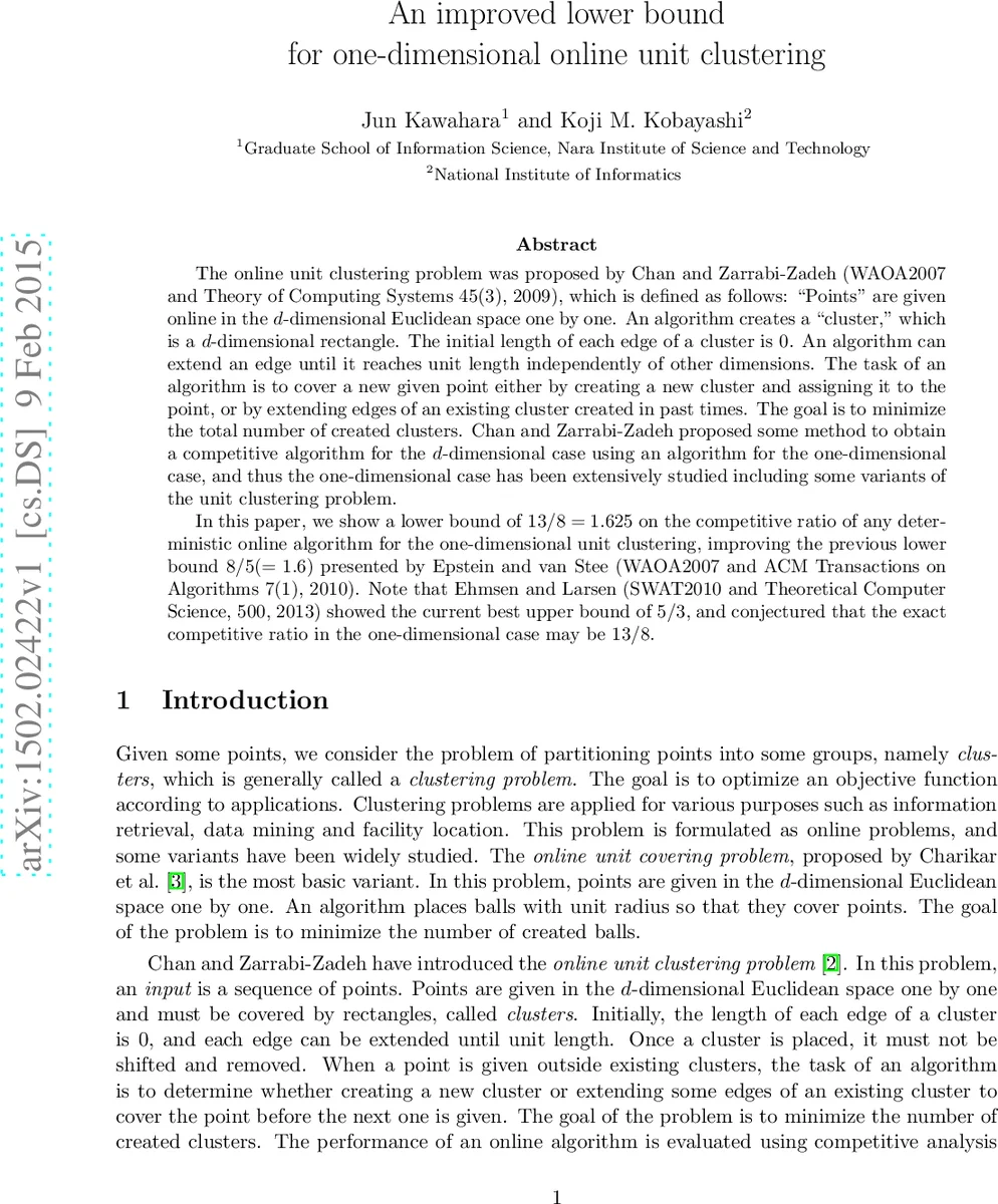 An improved lower bound for one-dimensional online unit clustering