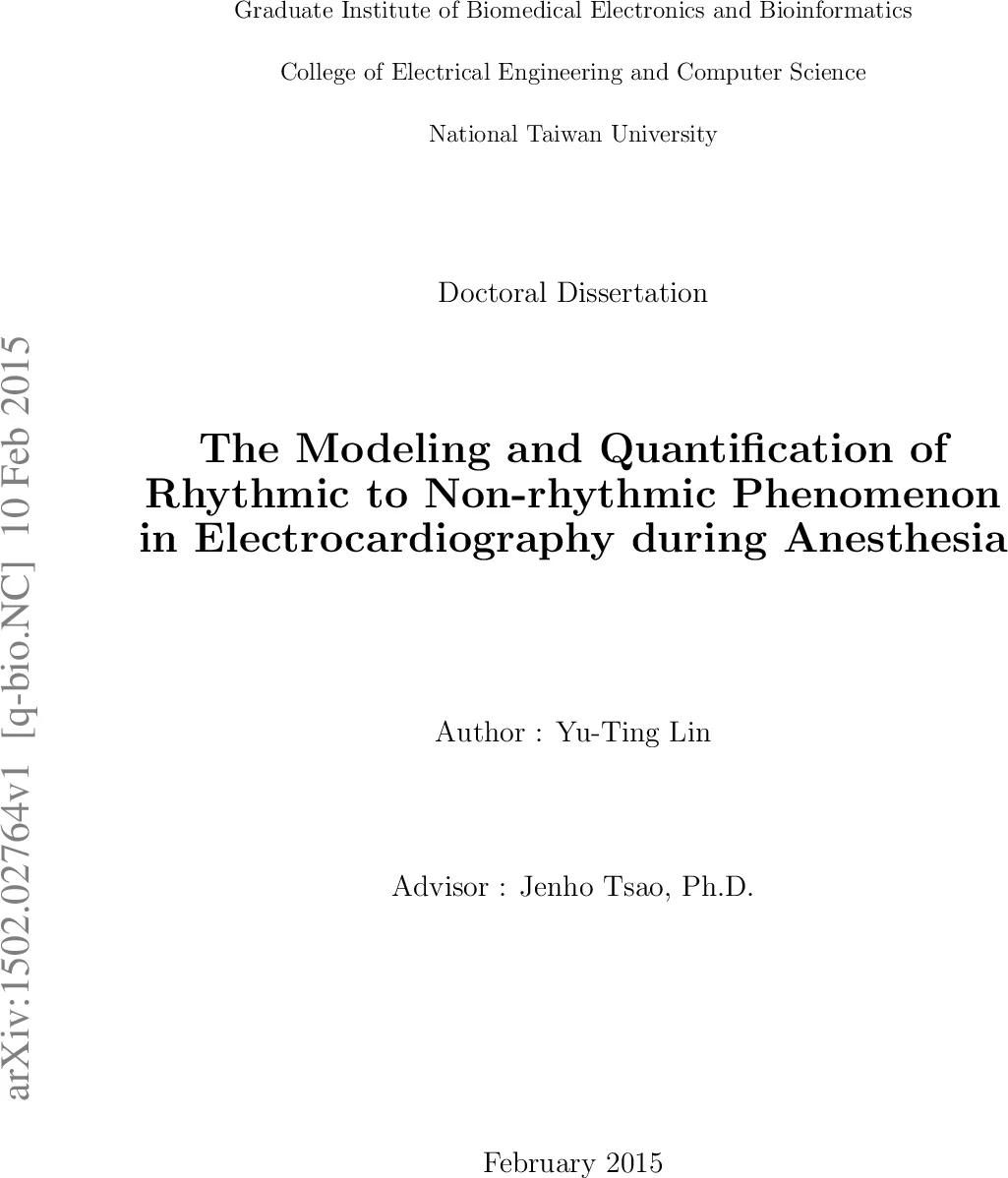 The Modeling and Quantification of Rhythmic to Non-rhythmic Phenomenon   in Electrocardiography during Anesthesia