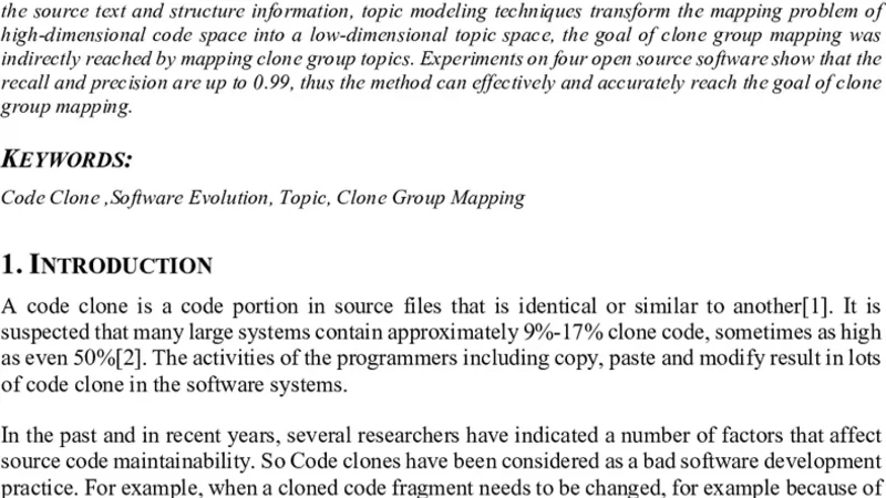 A Novel Approach for Clone Group Mapping by using Topic Modeling