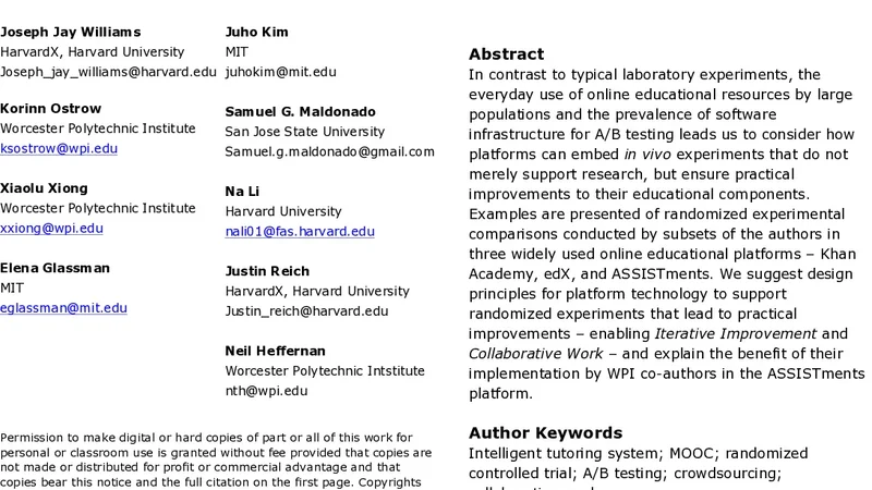 Using and Designing Platforms for In Vivo Education Experiments