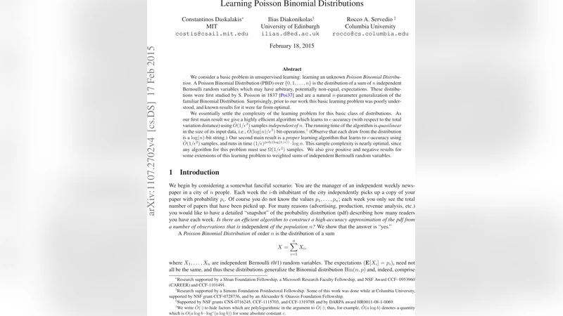 Learning Poisson Binomial Distributions