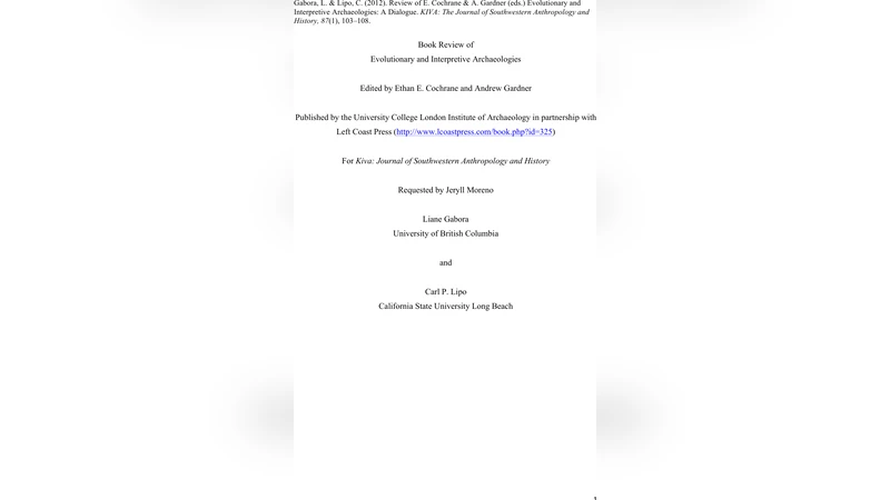 Book Review of Evolutionary and Interpretive Archaeologies Edited by   Ethan E. Cochrane and Andrew Gardner