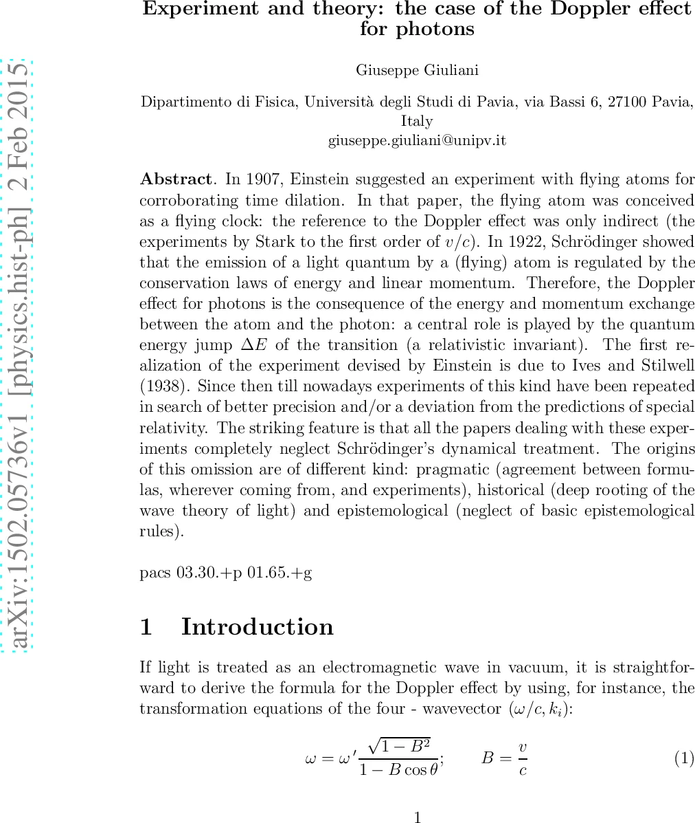Experiment and theory: the case of the Doppler effect for photons