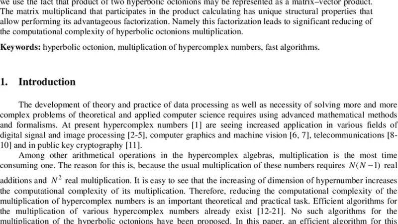 Derivation of a low multiplicative complexity algorithm for multiplying   hyperbolic octonions