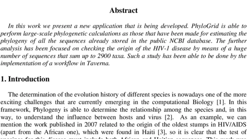 Challenges and characterization of a Biological system on Grid by means   of the PhyloGrid application