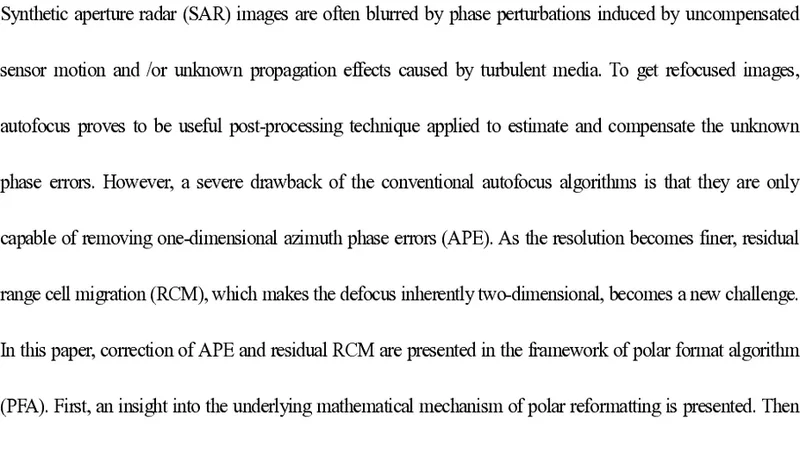 Autofocus Correction of Azimuth Phase Error and Residual Range Cell   Migration in Spotlight SAR Polar Format Imagery