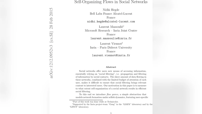 Self-Organizing Flows in Social Networks