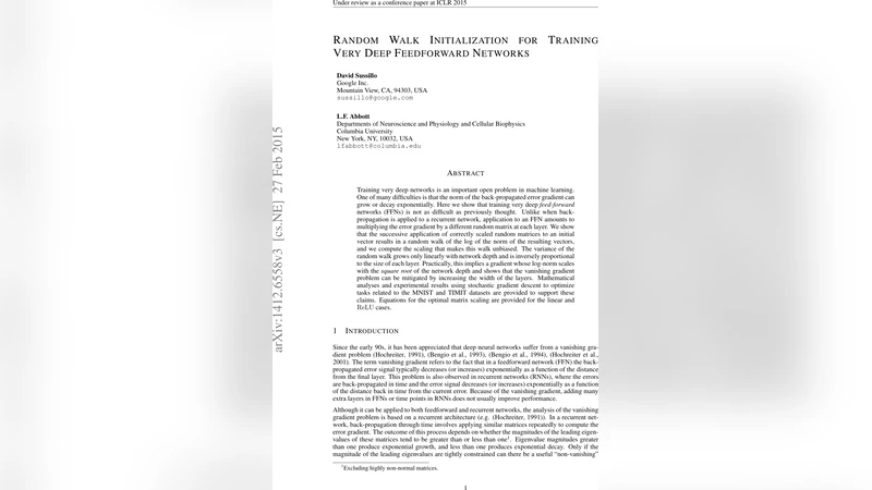Random Walk Initialization for Training Very Deep Feedforward Networks