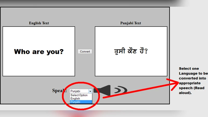 A Text to Speech (TTS) System with English to Punjabi Conversion