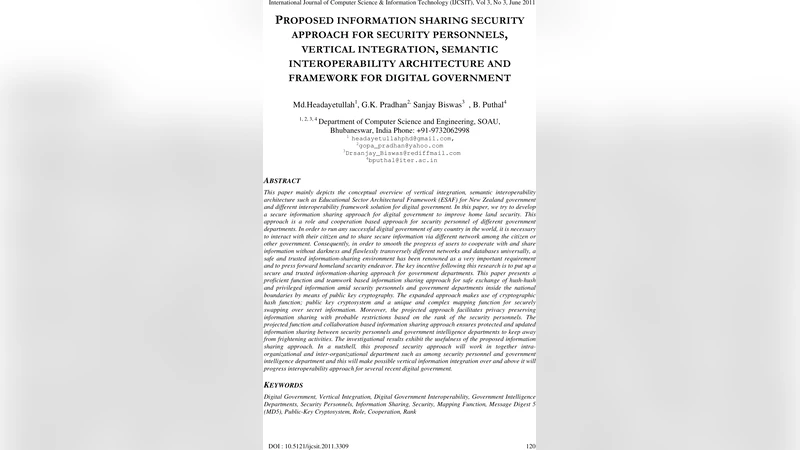 Proposed Information Sharing Security Approach for Security Personnels,   Vertical Integration, Semantic Interoperability Architecture and Framework   for Digital Government