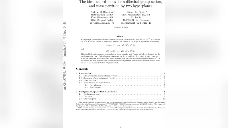 The ideal-valued index for a dihedral group action, and mass partition   by two hyperplanes
