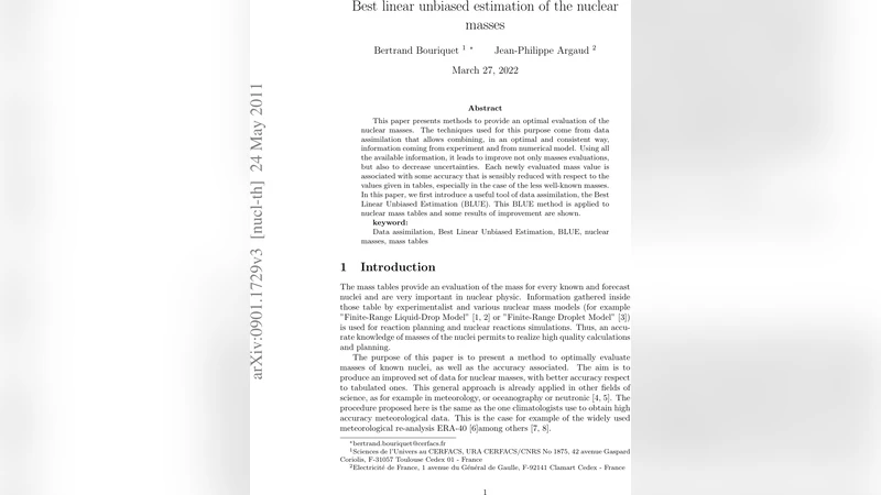 Best linear unbiased estimation of the nuclear masses