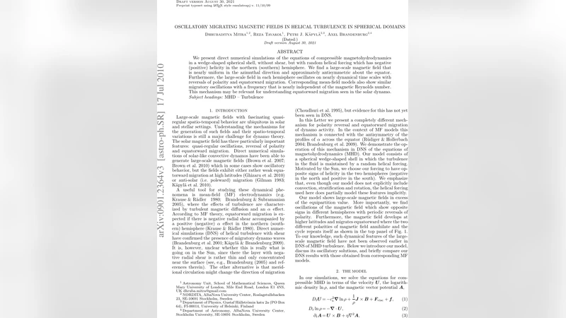 Oscillatory migrating magnetic fields in helical turbulence in spherical   domains