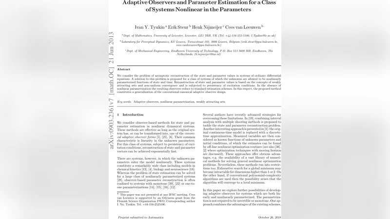 Adaptive Observers and Parameter Estimation for a Class of Systems   Nonlinear in the Parameters