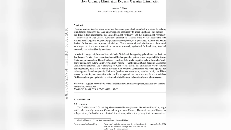 How Ordinary Elimination Became Gaussian Elimination