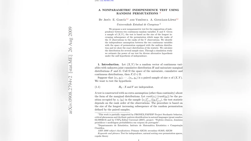 A nonparametric independence test using random permutations
