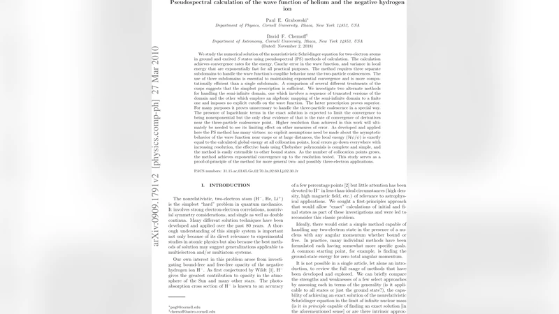 Pseudospectral Calculation of the Wavefunction of Helium and the   Negative Hydrogen Ion