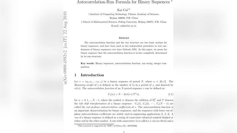 Autocorrelation-Run Formula for Binary Sequences
