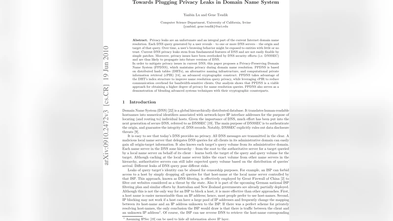 Towards Plugging Privacy Leaks in Domain Name System