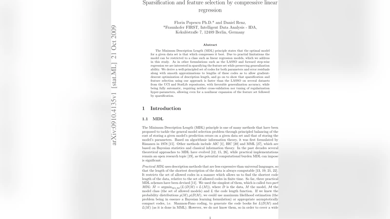 Sparsification and feature selection by compressive linear regression