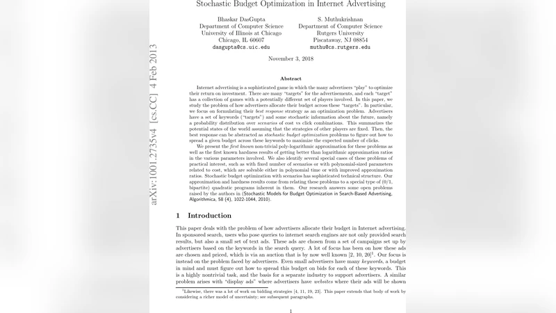 Stochastic Budget Optimization in Internet Advertising