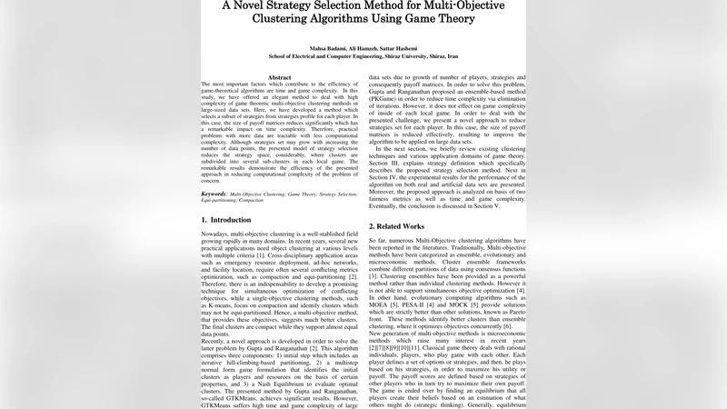 A Novel Strategy Selection Method for Multi-Objective Clustering   Algorithms Using Game Theory