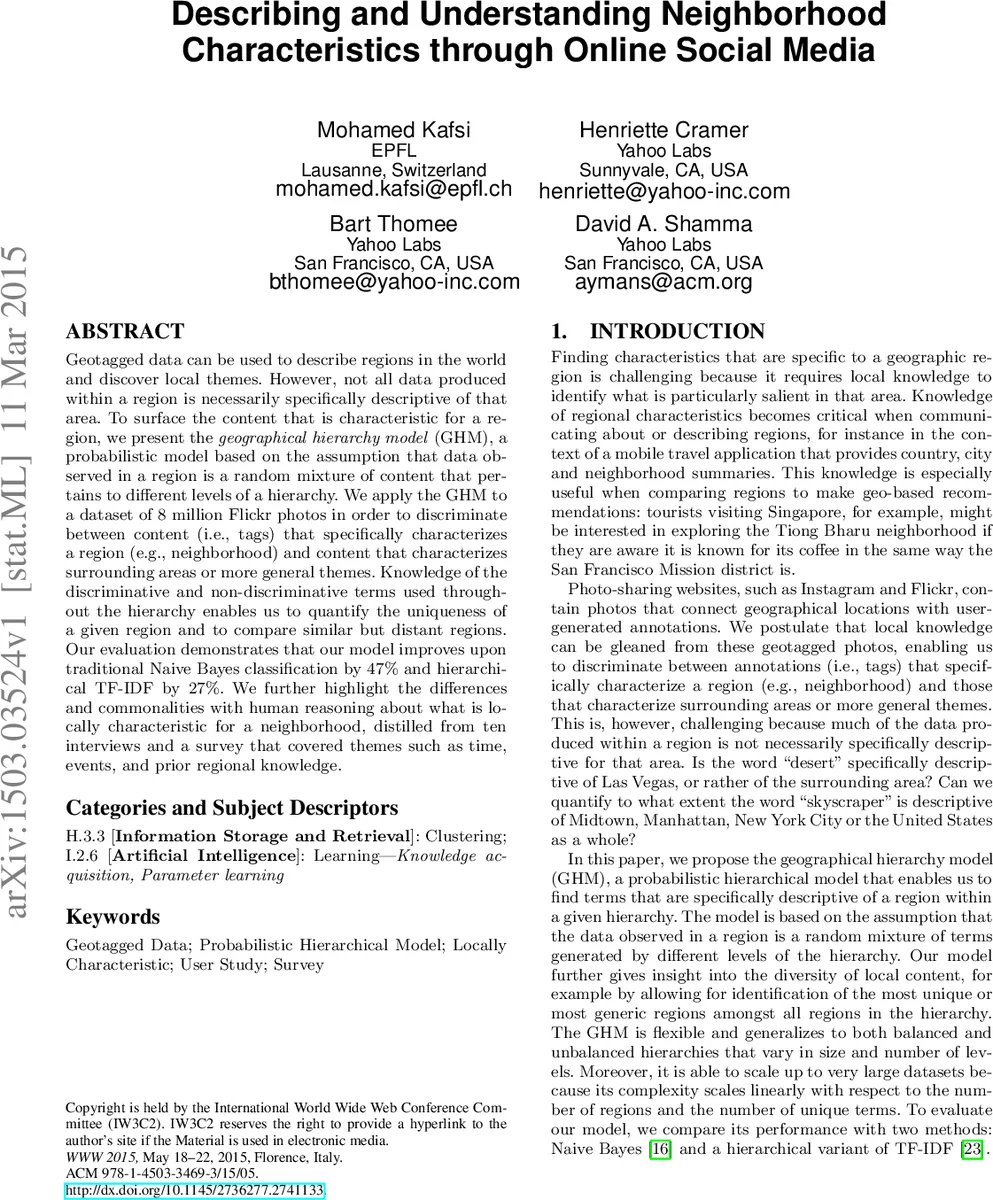 Describing and Understanding Neighborhood Characteristics through Online   Social Media