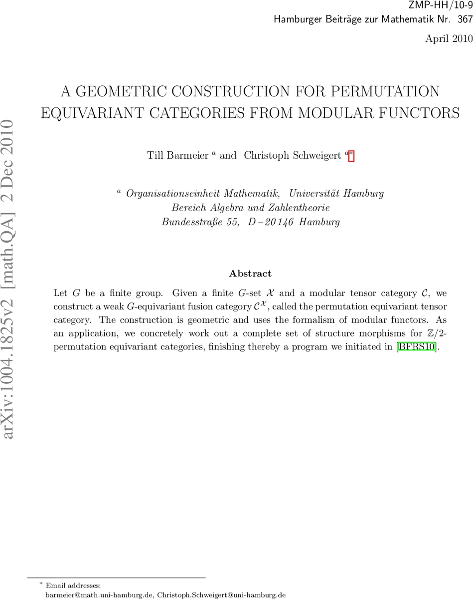 A Geometric Construction for Permutation Equivariant Categories from   Modular Functors