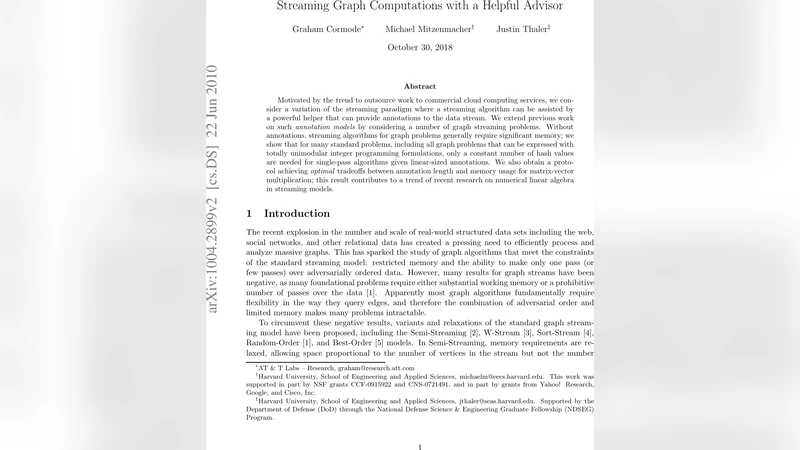 Streaming Graph Computations with a Helpful Advisor