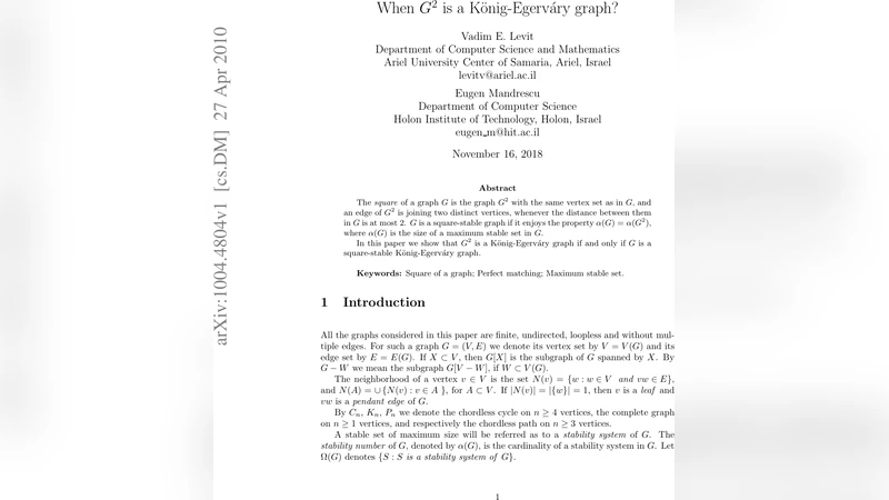 When G^2 is a Konig-Egervary graph?