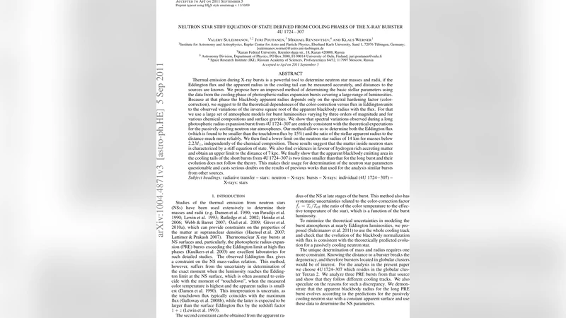 Neutron star stiff equation of state derived from cooling phases of the   X-ray burster 4U 1724-307