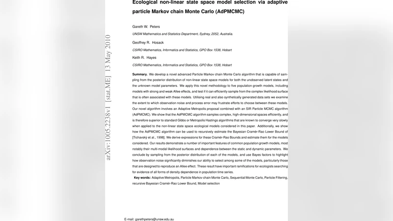 Ecological non-linear state space model selection via adaptive particle   Markov chain Monte Carlo (AdPMCMC)
