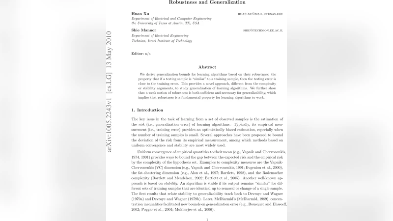 Robustness and Generalization